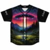 UFO beam over forest baseball jersey front view with Cyclops Army sleeve text