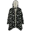 Cannabis leaf print rave cloak front view open with cream fleece lining