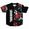 Black dark floral rave baseball jersey with red roses and DJ Diesel text down front