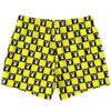 Rear view of checkerboard rave swim trunks showing bunny print and drawstring waist