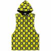 Bright yellow and black checkerboard rave sleeveless hoodie
