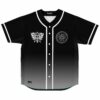 Black baseball jersey with white alchemy circle emblem and tribal crest on chest, front view