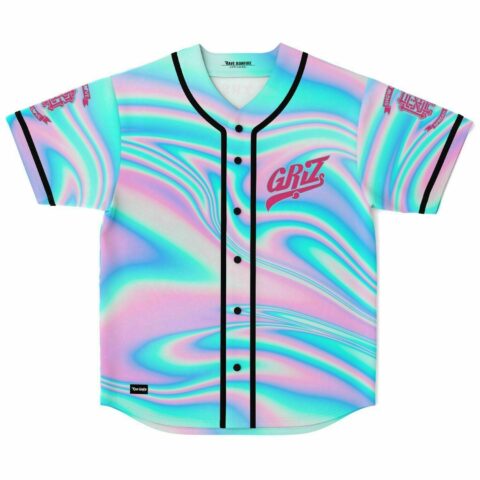 Pastel holographic swirl baseball jersey with GRiZ script on front chest