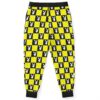 Side view of checkerboard rave joggers with the contrasting check pattern