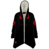 Anime-inspired rave cloak front view with open drape and red devil eye outline design