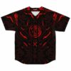 Black baseball jersey with red circuit board print and glowing radar chest emblem, front view