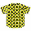 Yellow and black checkerboard bunny print jersey, back view laid flat