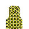 Front view of the checkerboard rave sleeveless hoodie with its bold pattern