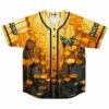 Front view of dripping honey baseball jersey with butterfly graphic and Drip Honey sleeve text