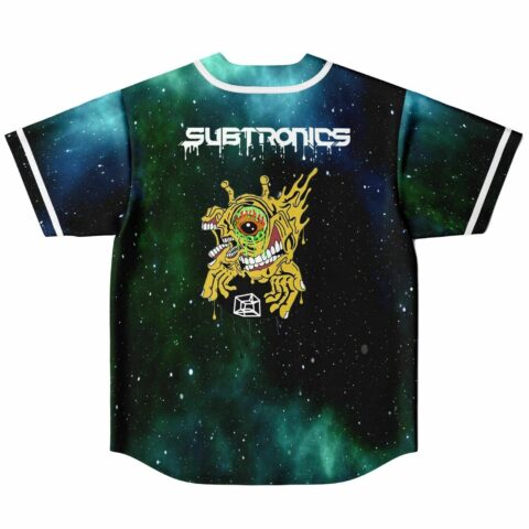 Back view of starry nebula print jersey with large cyclops eye graphic