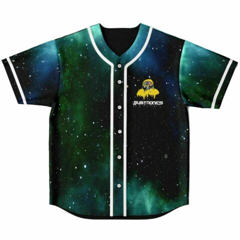 Green galaxy jersey front view with dripping cyclops logo and Subtronics text