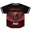 Black jersey back view with red marble swirl print featuring dogma resistance cartoon-style creature graphic