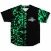 Neon green paint splatter rave baseball jersey with Silverbacc gorilla graphic front view