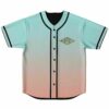 Mint to peach ombre baseball jersey front view with small diamond eye emblem on chest