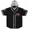 Black hooded baseball jersey with manga-print hood and Bass Slayer chest logo front view
