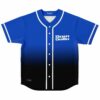 Royal blue to black gradient rave baseball jersey with white piping, front view