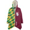 Split green rave cloak with cube pattern sleeve and fox mask front design