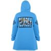 Sky blue festival cloak back view with silhouetted running ninja figures and bold SENSEI text