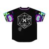 Back view of rave jersey with geometric icon graphic and text break my heart