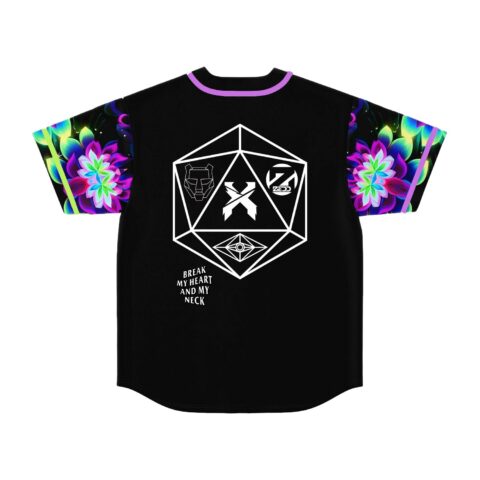 Back view of rave jersey with geometric icon graphic and text break my heart