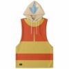 Orange and yellow striped rave sleeveless hoodie with the hood