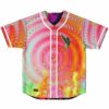 Pink swirl vortex baseball jersey front with dripping wing logo and flame hem