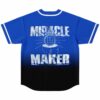 Back view showing Miracle Maker text and open head globe graphic on gradient jersey