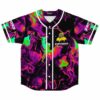 Purple and green marbled acid trip baseball jersey with dripping eye logo front view