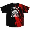Black and red split jersey with HYPNO VIZION spiral eye graphic, back flat lay