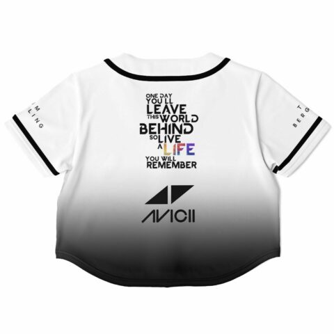 Back view of cropped jersey featuring motivational text and contrasting logo