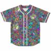 Trippy skull and frog psychedelic rave baseball jersey with white piping front view