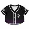 Black rave cropped baseball jersey with a colorful abstract design