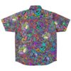 Back view of the rave button-down shirt with intricate playful bright designs