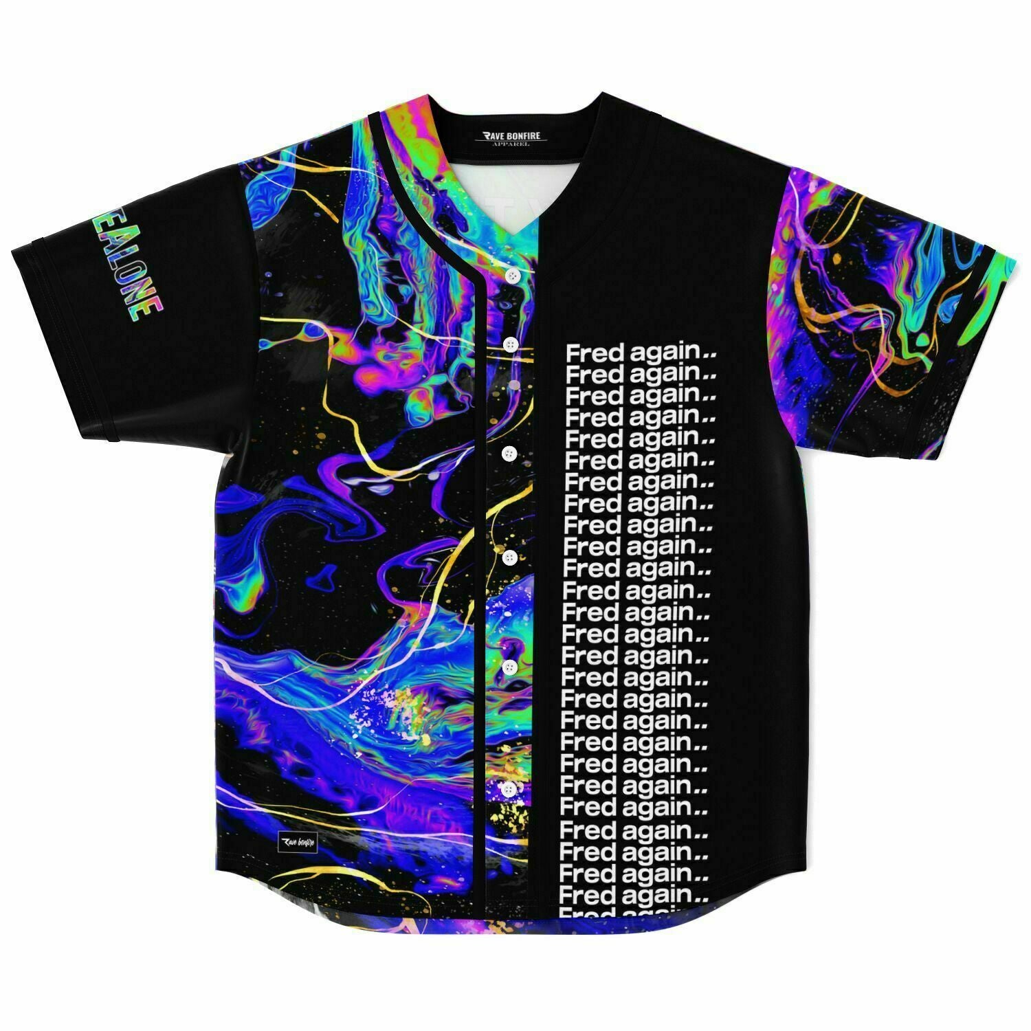 A Marud custom Baseball Jersey with a colorful design on it.