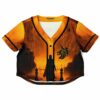 Rave cropped baseball jersey with a graphic of a man standing in front of a fire