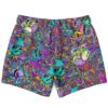 Neon skull and creature print swim trunks back flat lay with dense psychedelic pattern