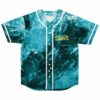 Teal swirling marbled rave baseball jersey with gold SUR logo front view
