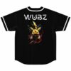 Black jersey back view with lightning bolt mascot graphic and WUBZ text above pinstripe trim
