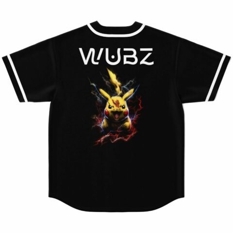 Black jersey back view with lightning bolt mascot graphic and WUBZ text above pinstripe trim