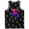 Back view of black rave jersey featuring rainbow tie-dye shark emblem and Killa Killa lettering