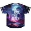 Rave baseball jersey back view with moonlit jungle print and All Hail The Queen text