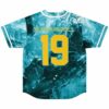 Back view of teal marbled jersey with SLOWURROLL text and gold number 19