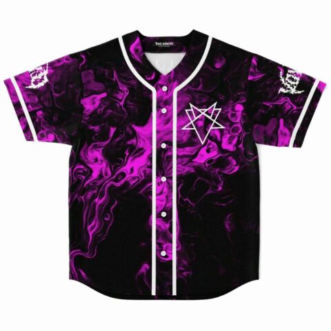 Purple swirling smoke rave baseball jersey with white pentagram front view