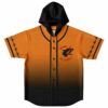 Orange to black ombre hooded baseball jersey with snarling rottweiler graphic and Welcome