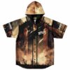 Welcome to our church skull design on hooded jersey placket, flat lay