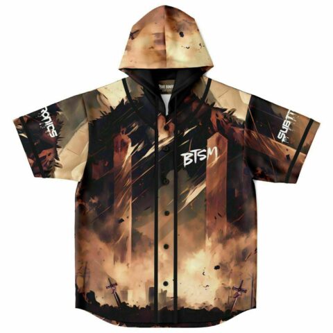 Welcome to our church skull design on hooded jersey placket, flat lay