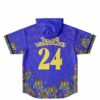 Back view of purple hooded jersey with Beyond Wonderland 24 text over melting mushroom trim