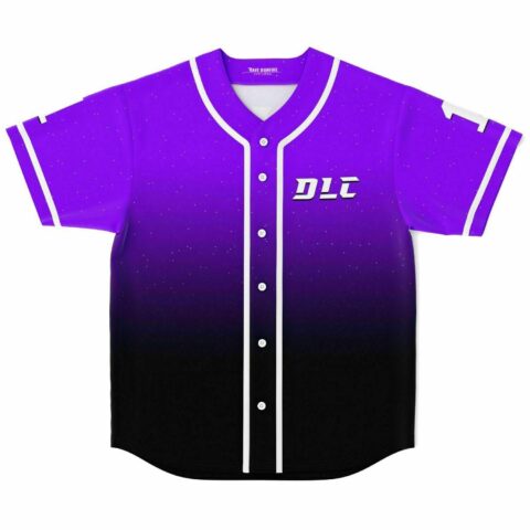 purple to black galaxy fade rave baseball jersey with DLC logo front view