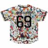 Back view of white drippy swirl jersey printed with JOHN SUMMIT and number 69