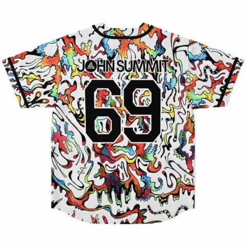Back view of white drippy swirl jersey printed with JOHN SUMMIT and number 69